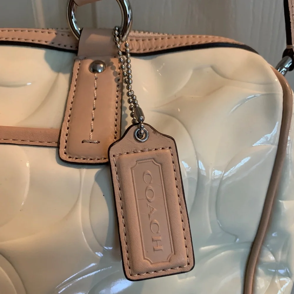 Coach Cream Patent Satchel with Tan Trim